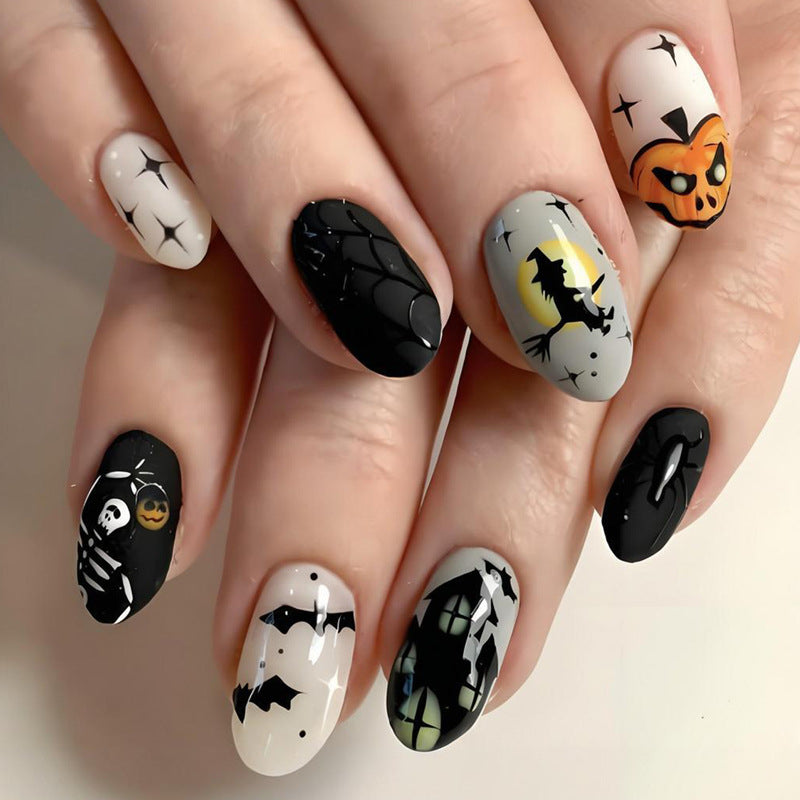 24pcs/Set Witches, Bats & Jack-O'-Lanterns Press-On Nails