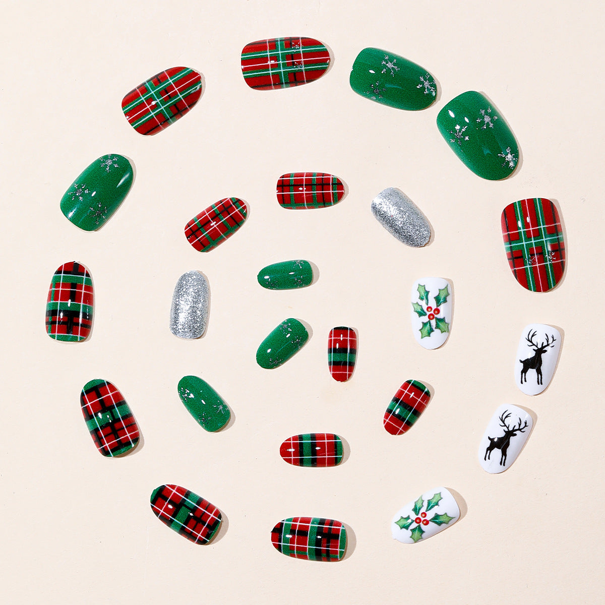 24pcs/Set Green Striped Plaid Press-On Nails