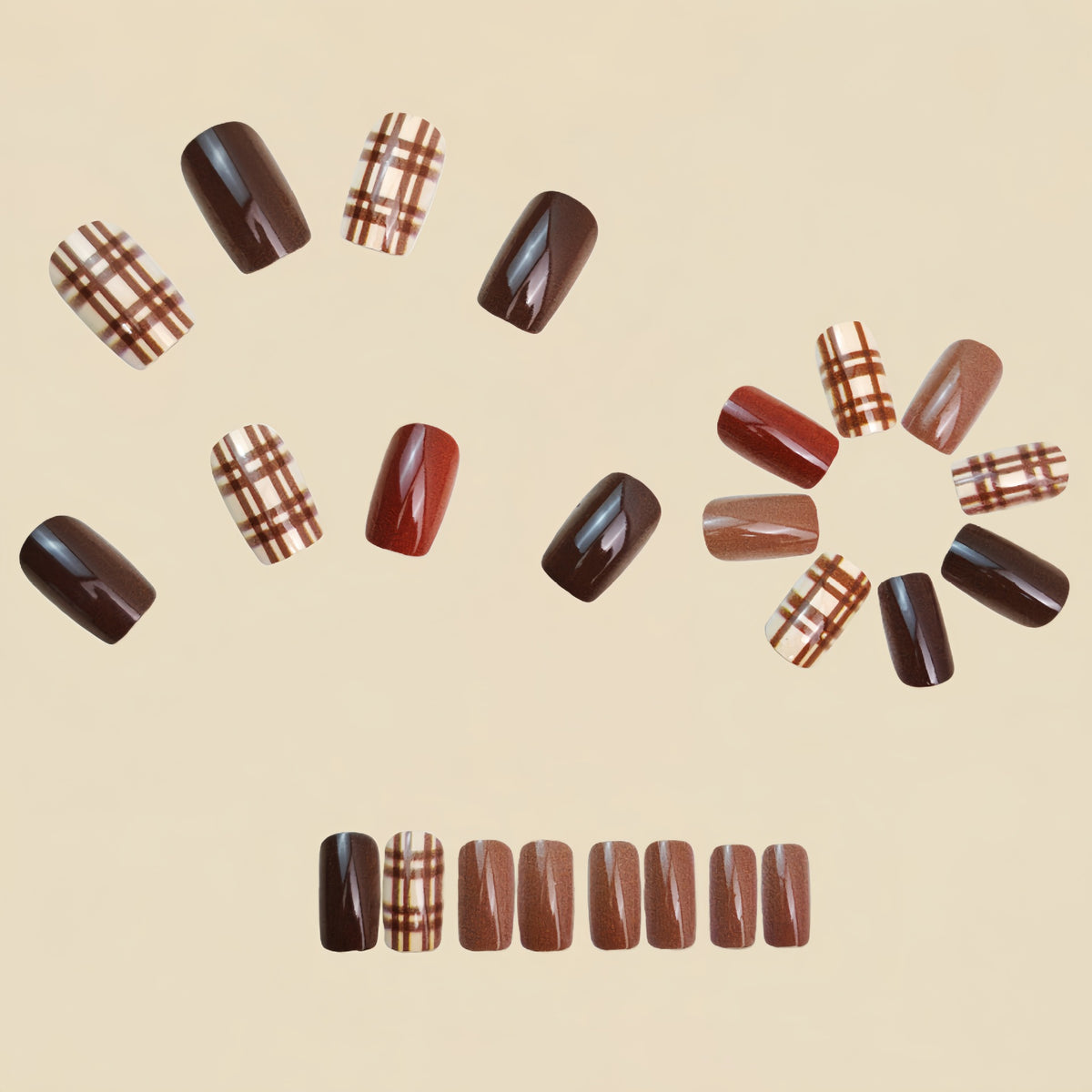 24pcs/Set Brown Stripes Press-On Nails