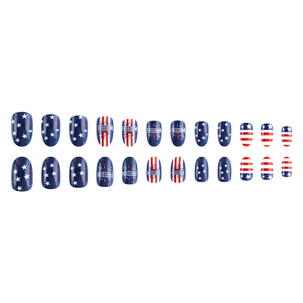 24pcs/Set Red Blue Star Stripe Freedom Letter Press-On Nails