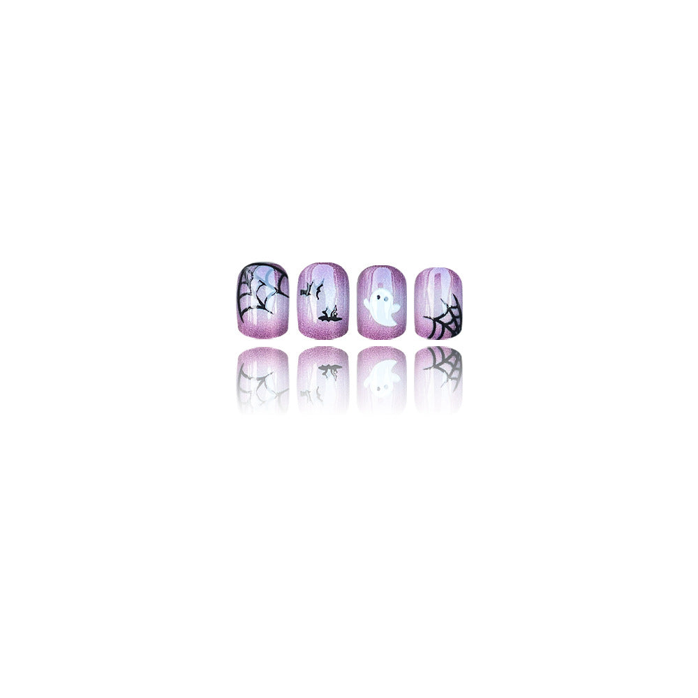 24pcs/Set Cat Eye Purple Spider Web & Bat Press On Toe Nails