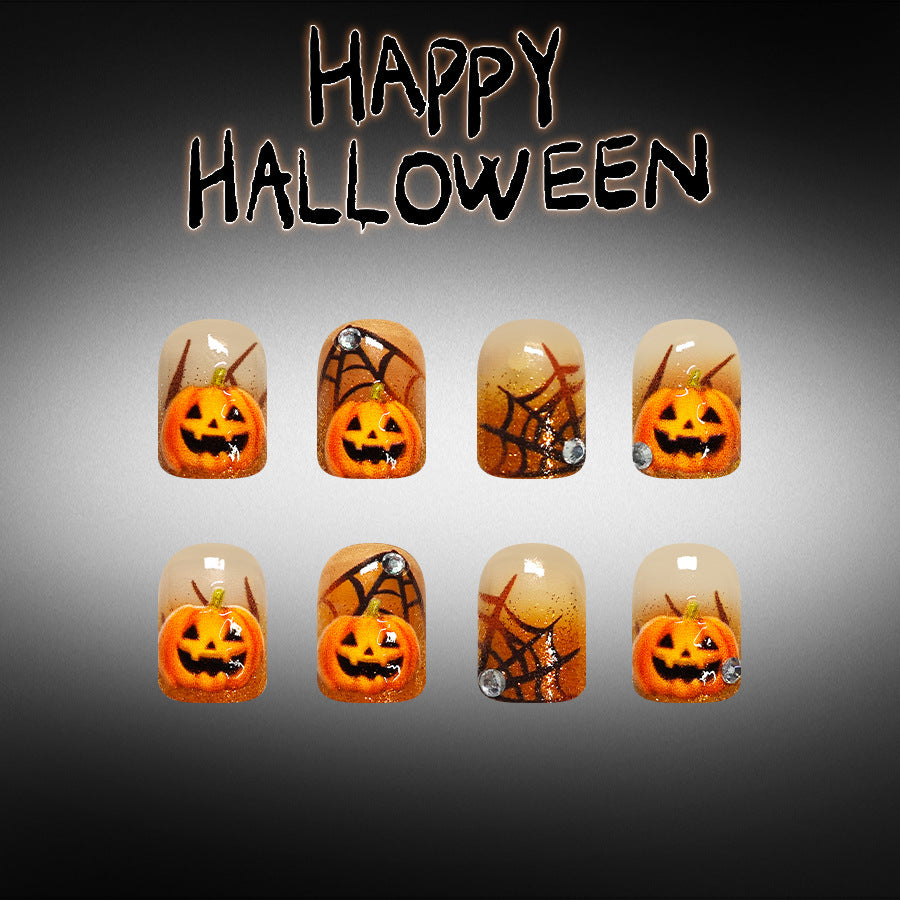 24pcs/Set Orange 3D Embossed Pumpkin Press-On Nails
