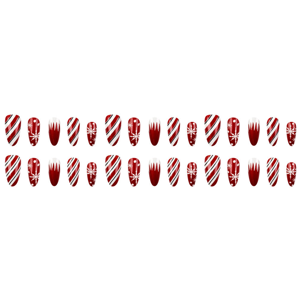 24pcs/Set Red Glow-in-the-Dark Snowflake Stripes Press On Nails