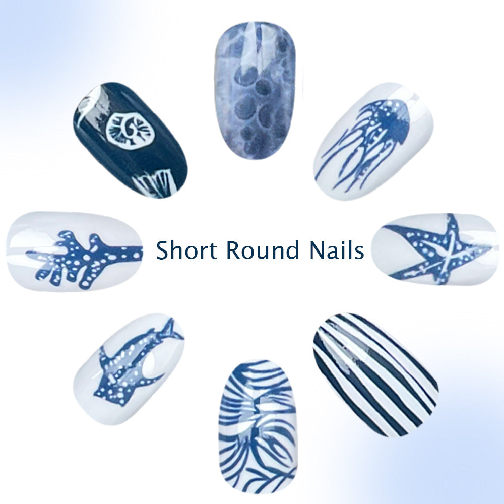 24pcs/Set Blue Ocean Life Press-On Nails Press-On Nails