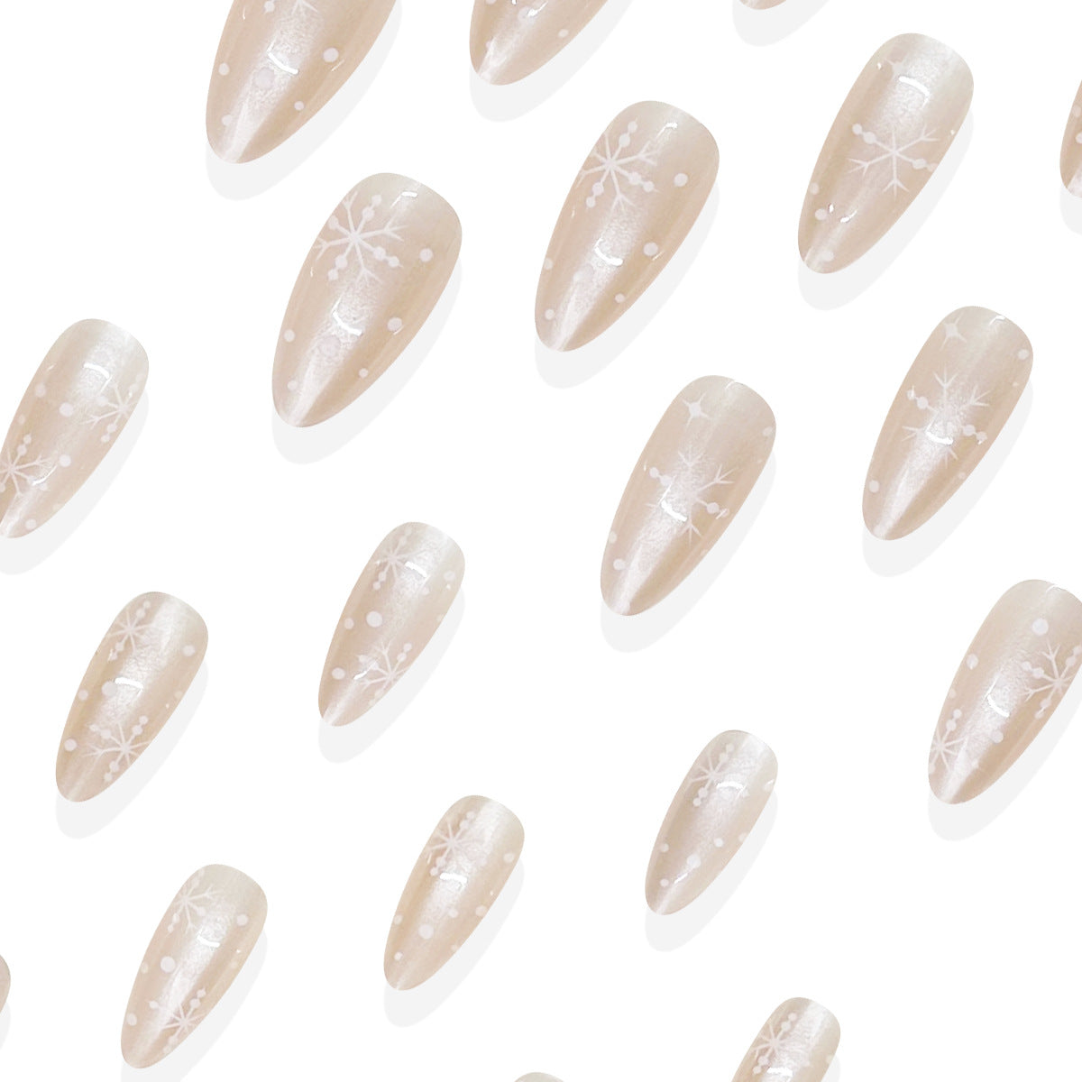 24pcs/Set Icy Sheer White Snowflakes Press On Nails