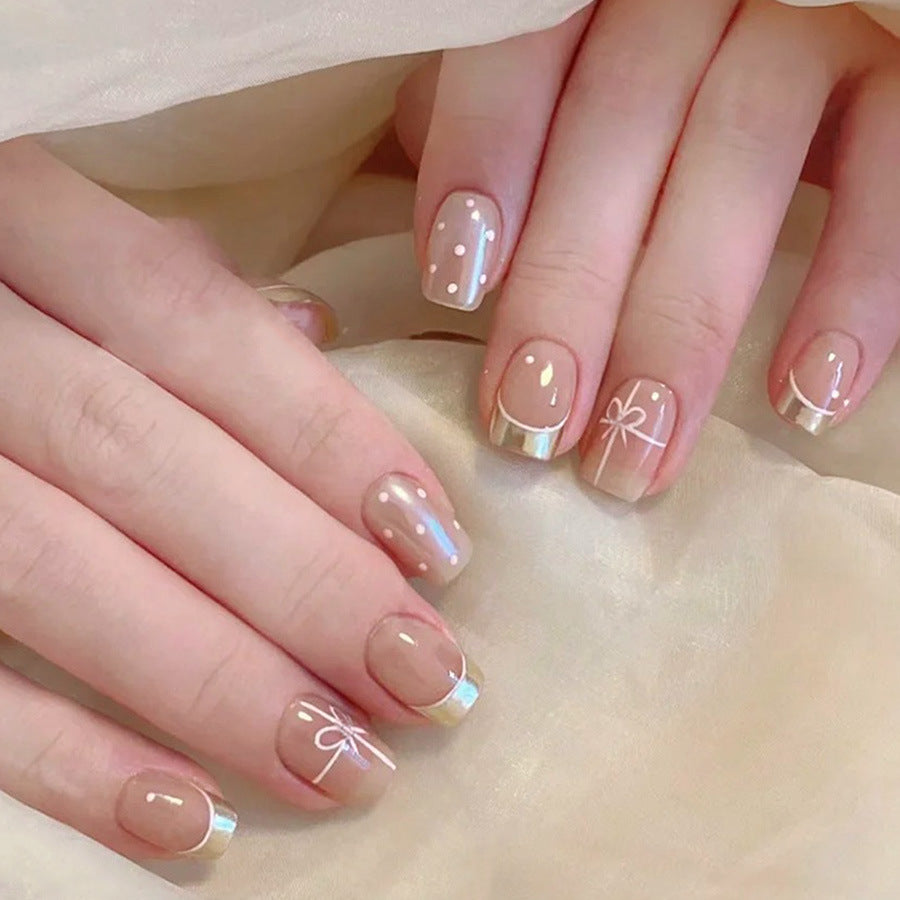 24pcs/Set Bow Polka Dot French Press On Nails