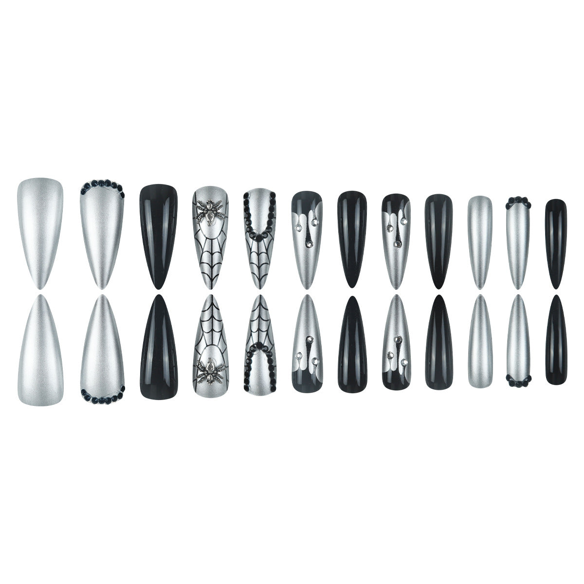 24pcs/Set Silver Spider Press-On Nails
