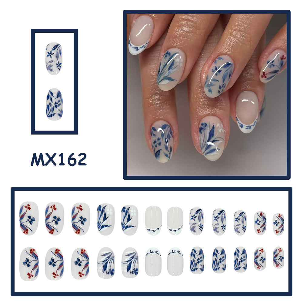 24pcs/Set Ink Painting Floral French Press-On Nails