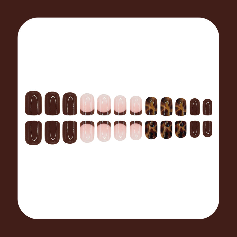 24pcs/Set Leopard Print French Press On Nails