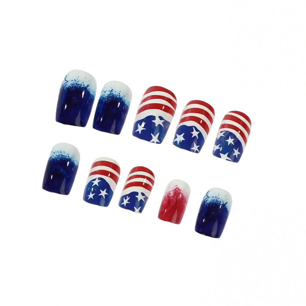 24pcs/Set Red White Blue Ombre Stars Press-On Nails