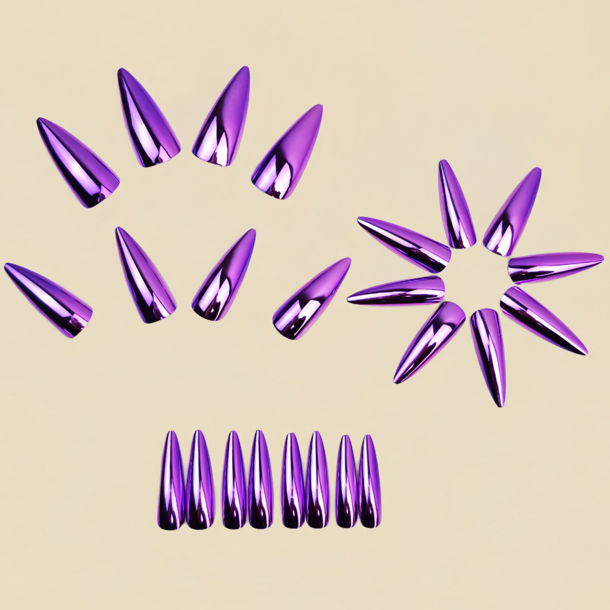 24pcs/Set Purple Chrome Press-On Nails