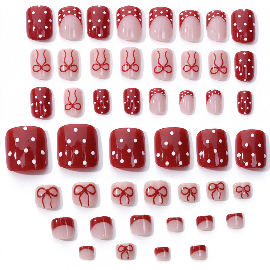 48pcs/Set Bow & Polka Dot Press-On Nails & Toenails Set