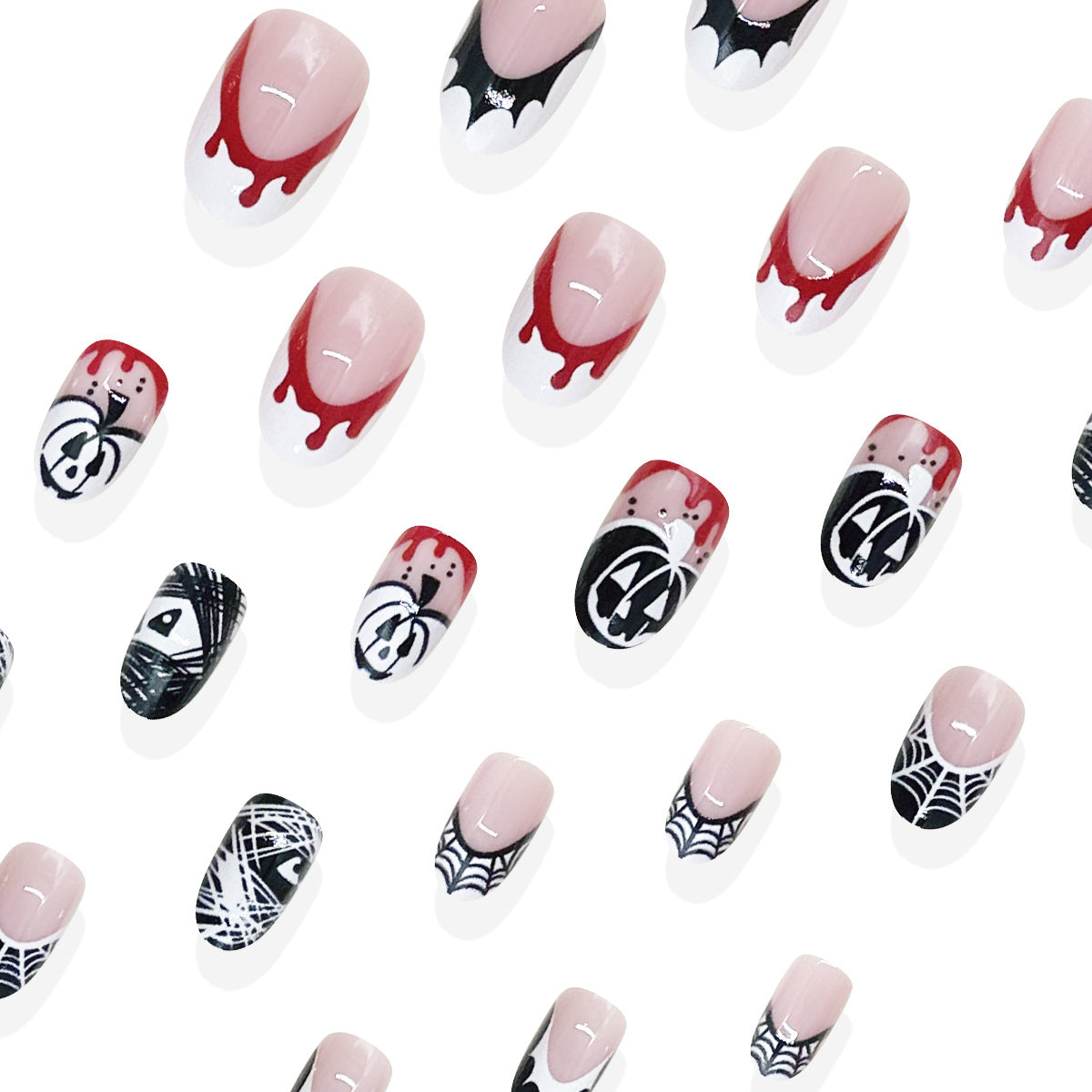 24pcs/Set Ghost Pumpkin Bat French Press On Nails