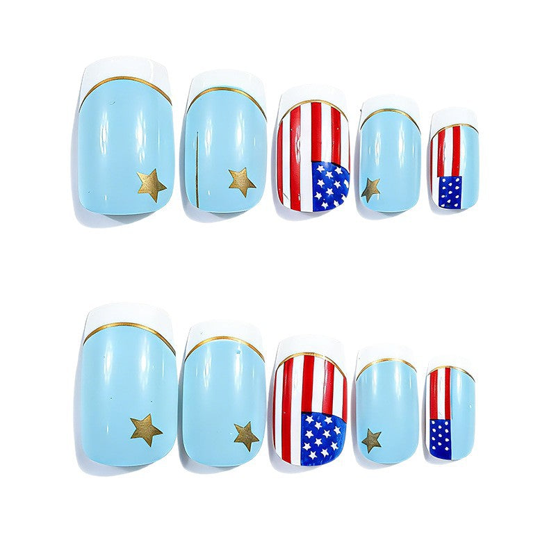 24pcs/Set American Flag Stars & Stripes French Tips Press-On Nails