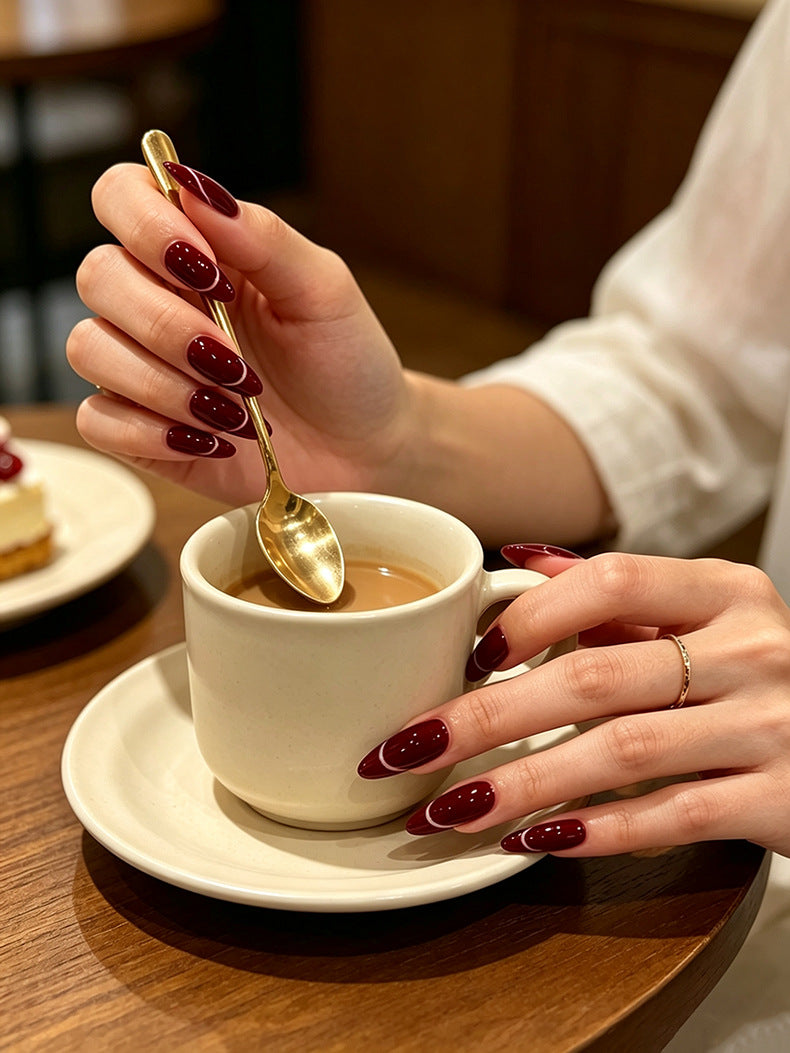 30pcs/Set Fall & Winter Burgundy Cat Eye Press-On Nails
