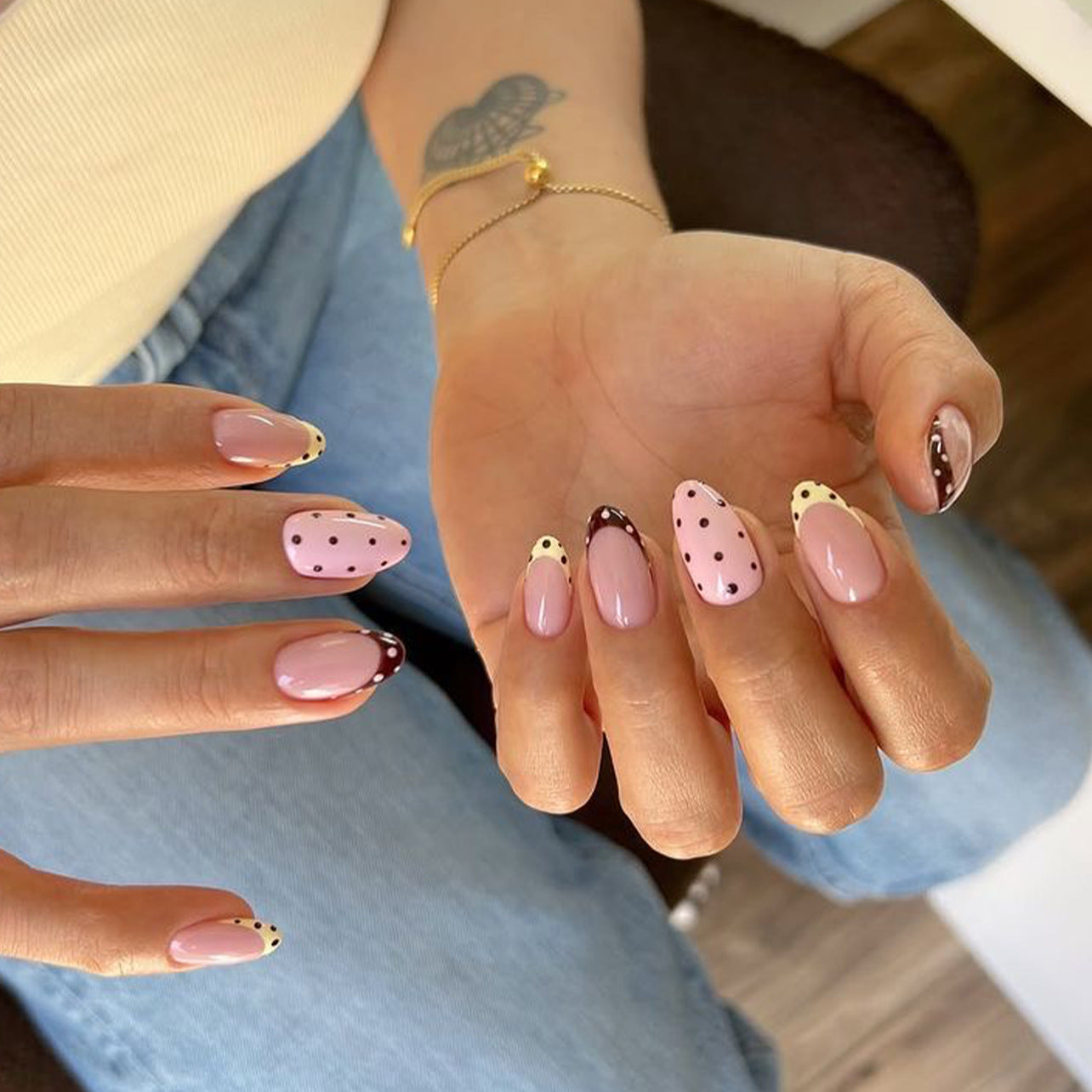 24pcs/Set Color-Block Polka Dots Press-On Nails