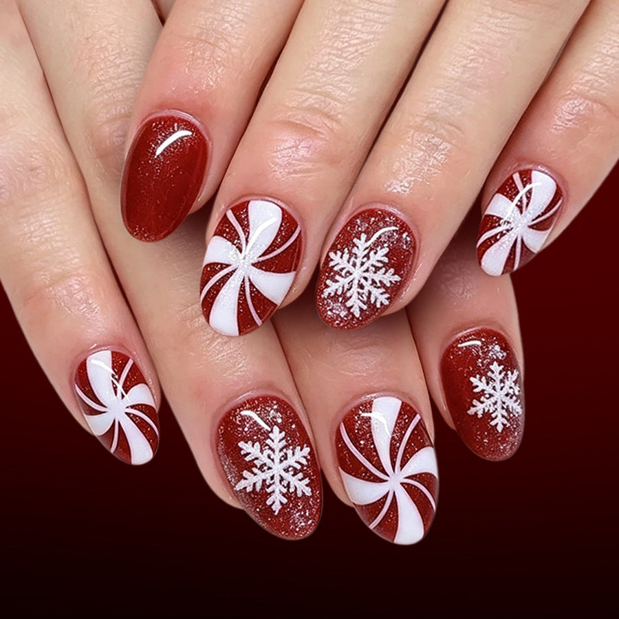 24pcs/Set Spiral Glitter Snowflake Press On Nails