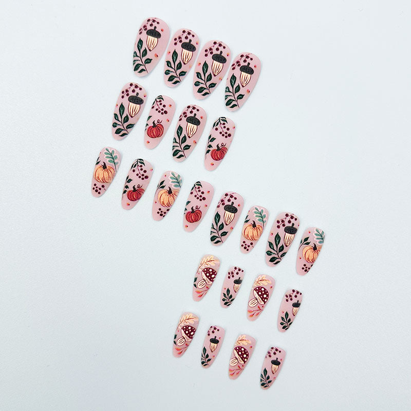 24pcs/Set Matte Pumpkin & Floral Press On Nails