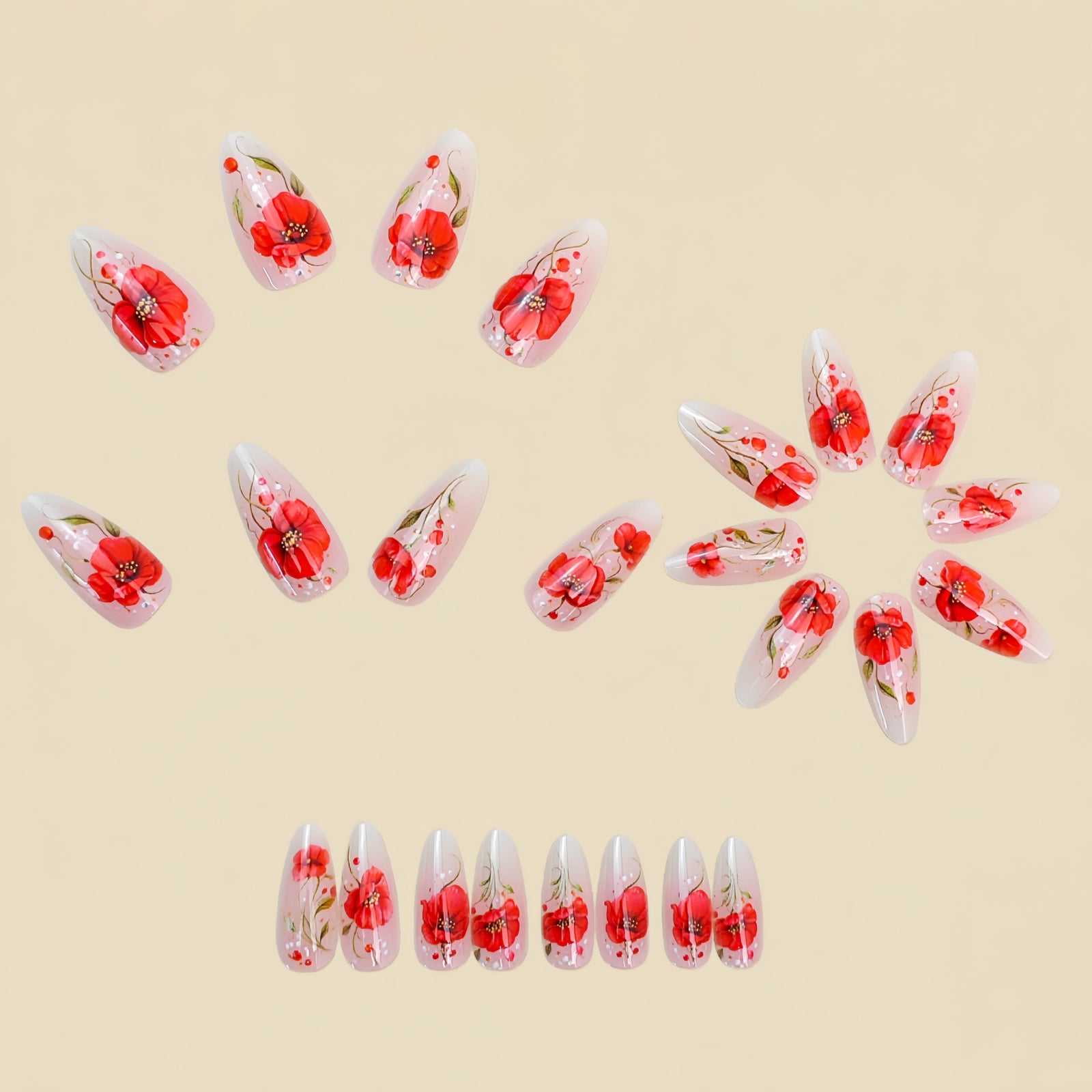24pcs/Set Poppy Print Press-On Nails