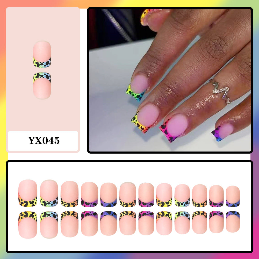 24pcs/Set Colorful Leopard Matte French Tips Press On Nails