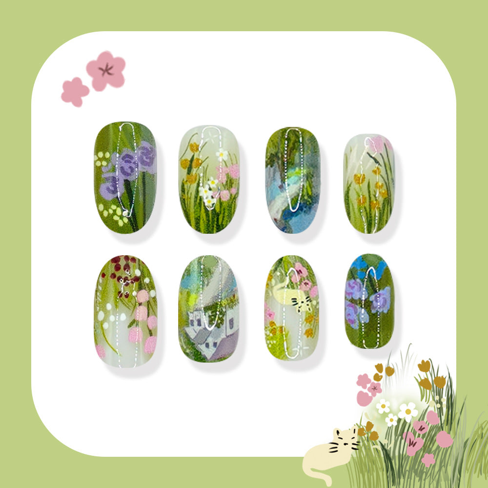 24pcs/Set Emerald Fairy Tale Bloom Press-On Nails