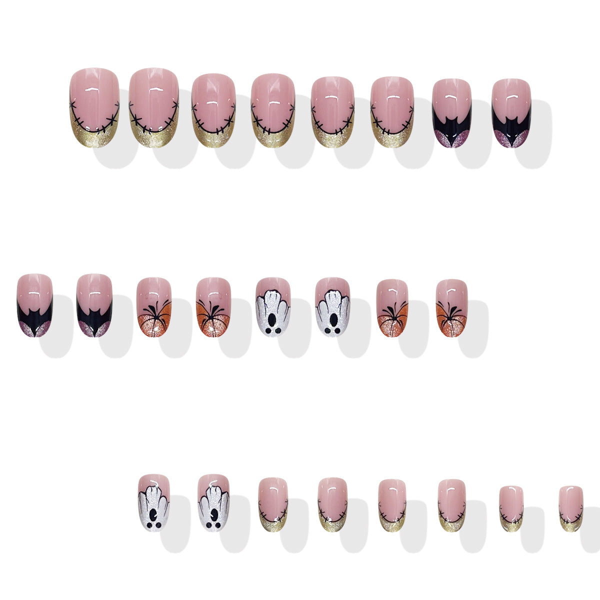 24pcs/Set Ghost Pumpkin French Press On Nails