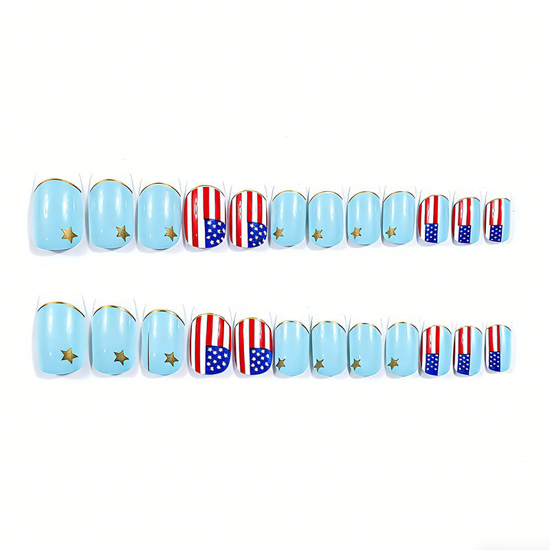 24pcs/Set American Flag Stars & Stripes French Tips Press-On Nails