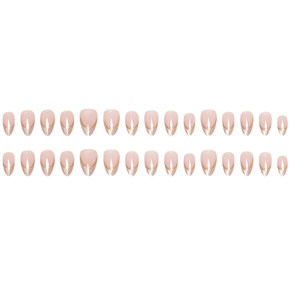 30pcs/Set Minimalist Gold-Trim Glitter French Press On Nails