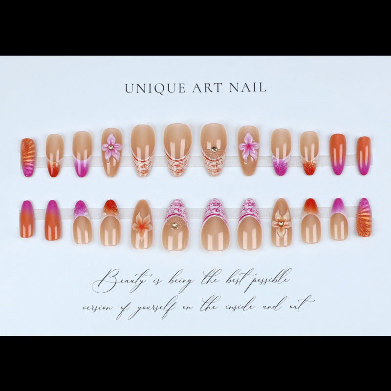 24pcs/Set French Ombre 3D Ripple Flower Press-On Nails
