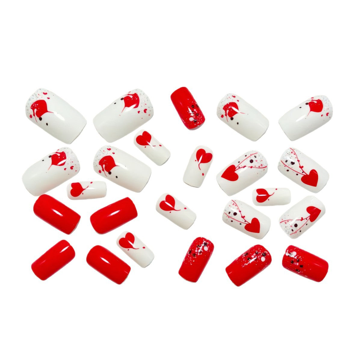 24pcs/Set Red Heart Press-On Nails