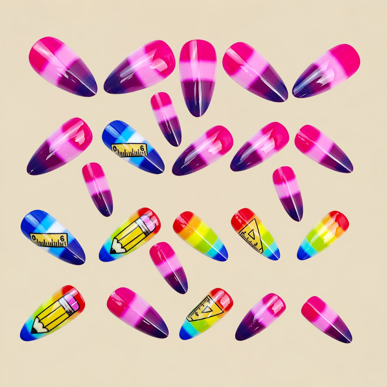 24pcs/Set Rainbow Striped Gradient Stationery Press-On Nails