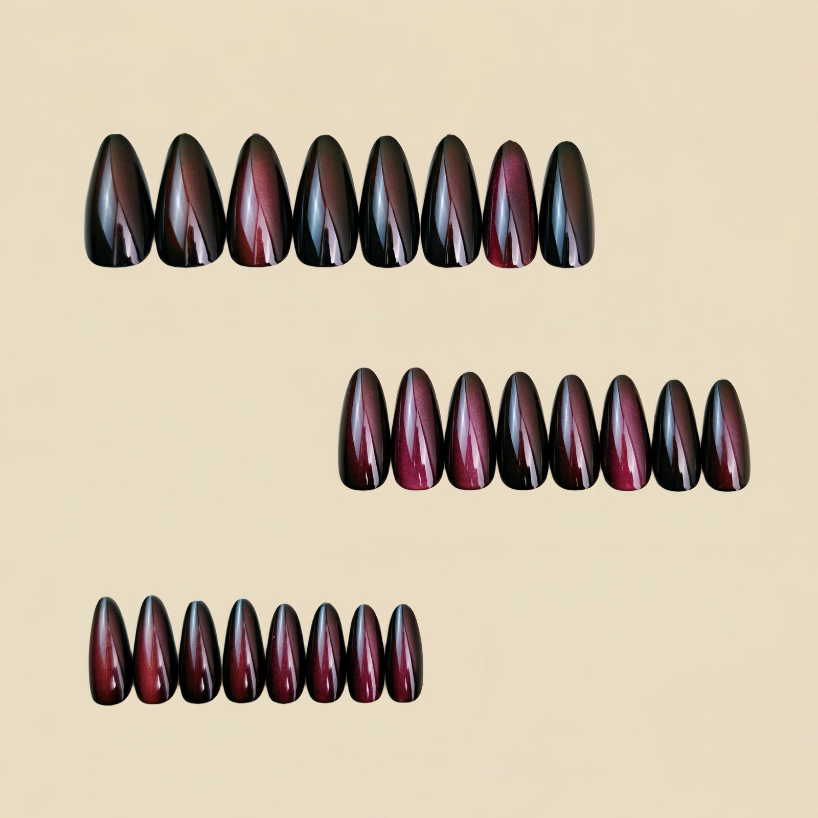 24pcs/Set Deep Red Cat Eye Press-On Nails
