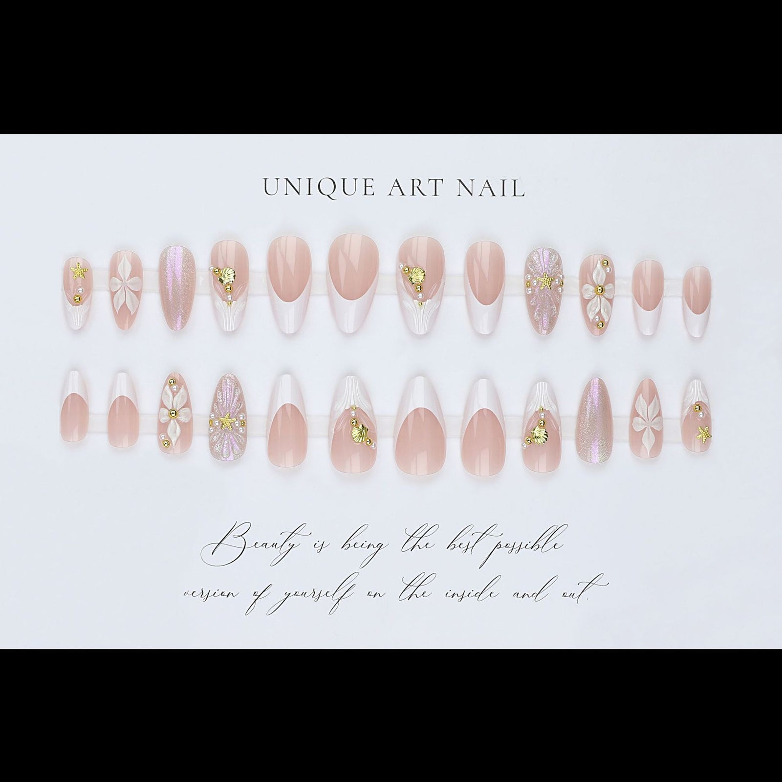 24pcs/Set 3D Flower French Tip White Press-On Nails
