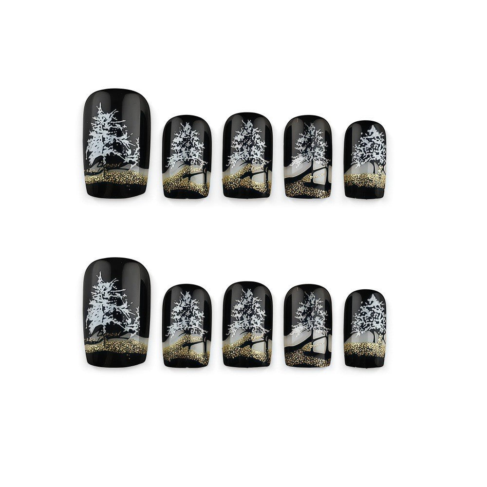 24pcs/Set Snowfall & Bare Trees Press-On Nails