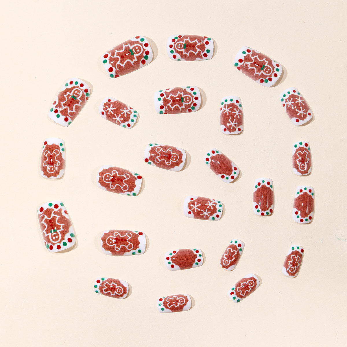 24pcs/Set Brown Gingerbread Man & Colorful Polka Dots Press-On Nails