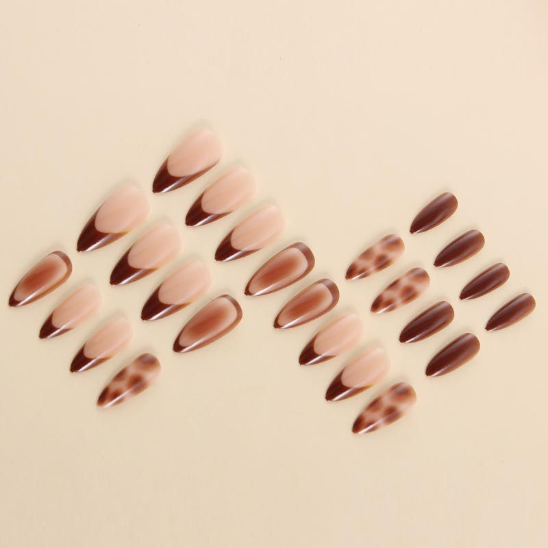 24pcs/Set Brown Leopard French Press On Nails