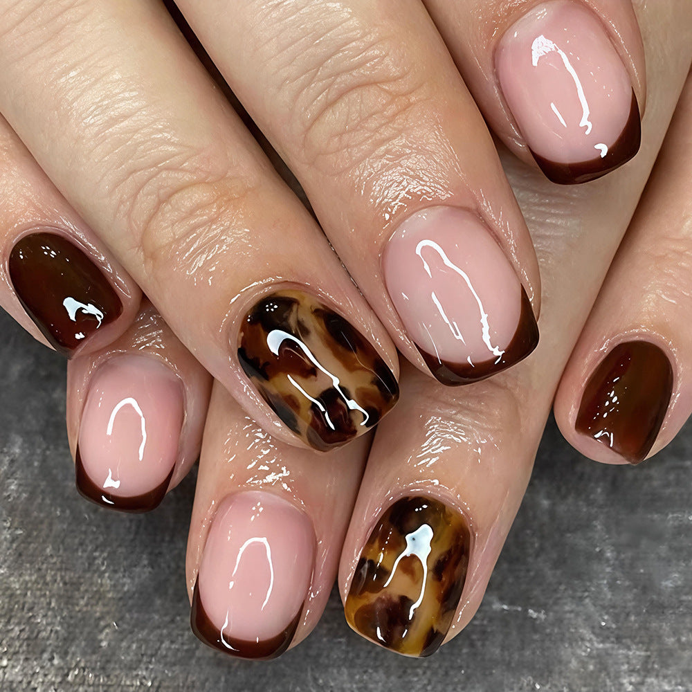24pcs/Set Leopard Print French Press On Nails