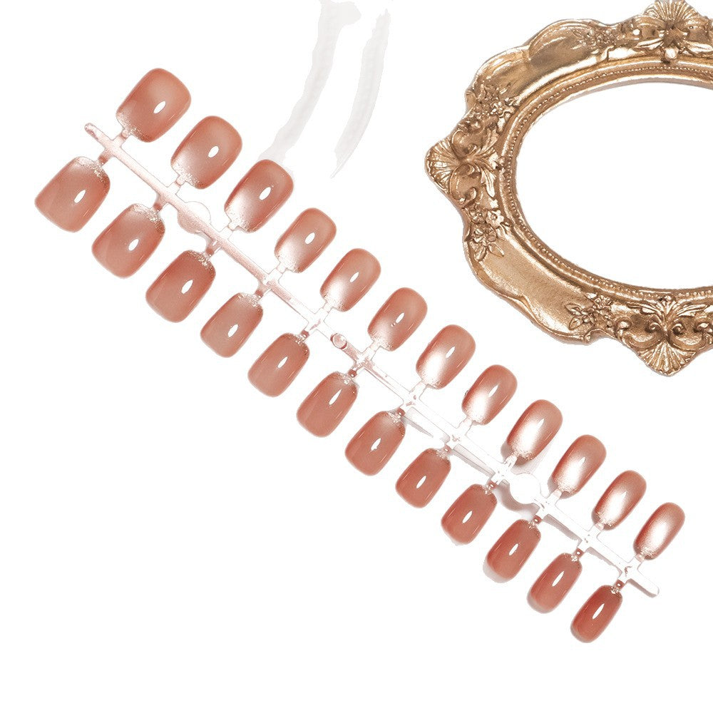 24pcs/Set Gold Edge Orange Cat Eye Press On Nails