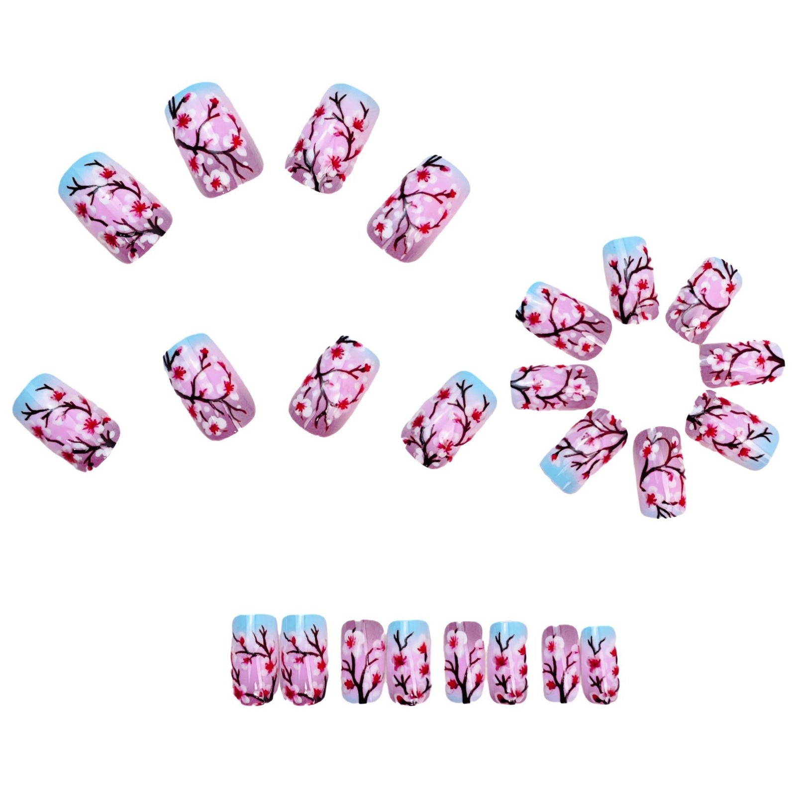 24pcs/Set Cherry Blossom Gradient Branches Press-On Nails