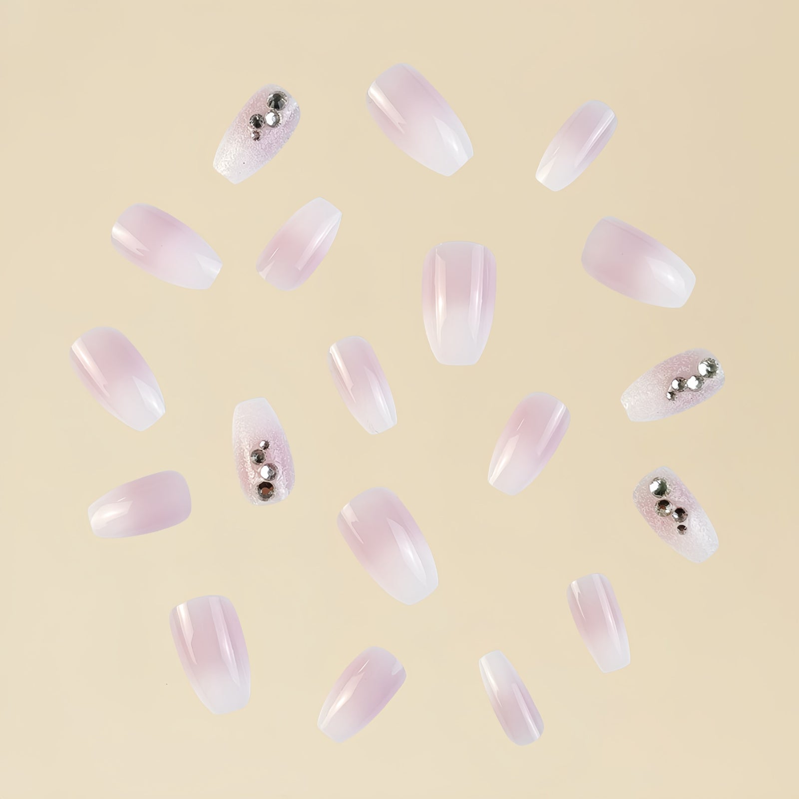 24pcs/Set Glitter Gradient Rhinestone Press-On Nails