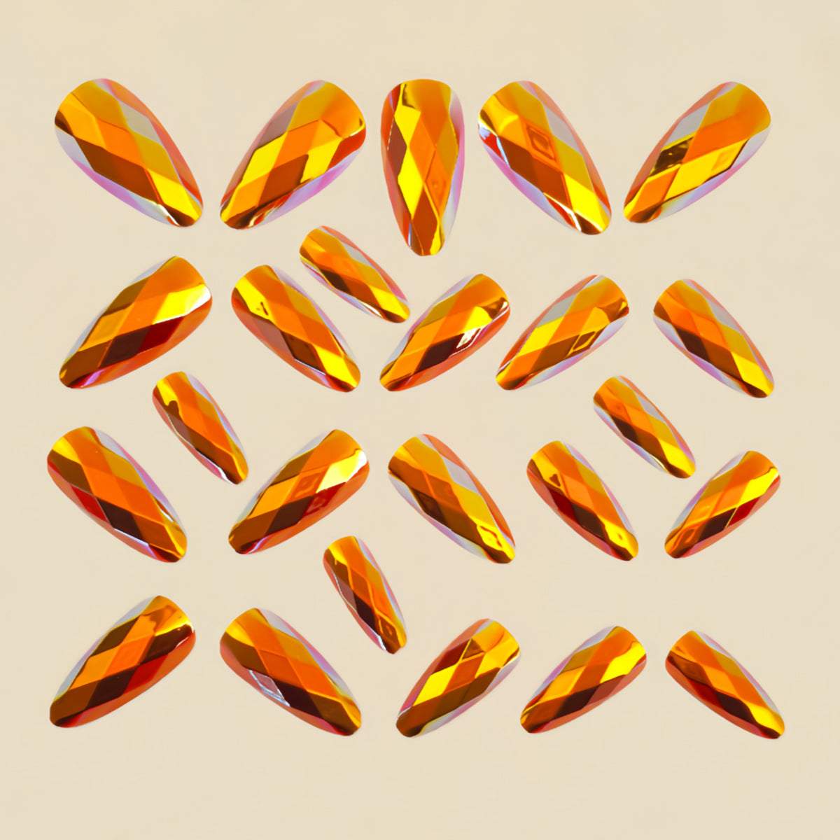 24pcs/Set Deep Gold Diamond-Shaped Chrome Press-On Nails