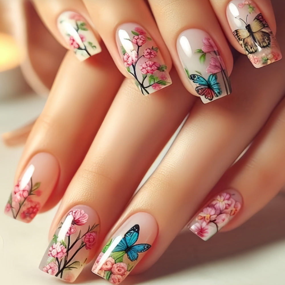 24pcs/Set Butterfly & Floral Press-On Nails