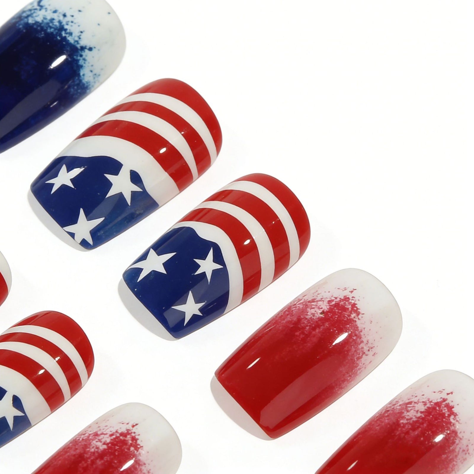 24pcs/Set Red White Blue Ombre Stars Press-On Nails