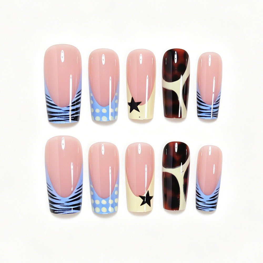 24pcs/Set Black & Yellow Striped French Press-On Nails