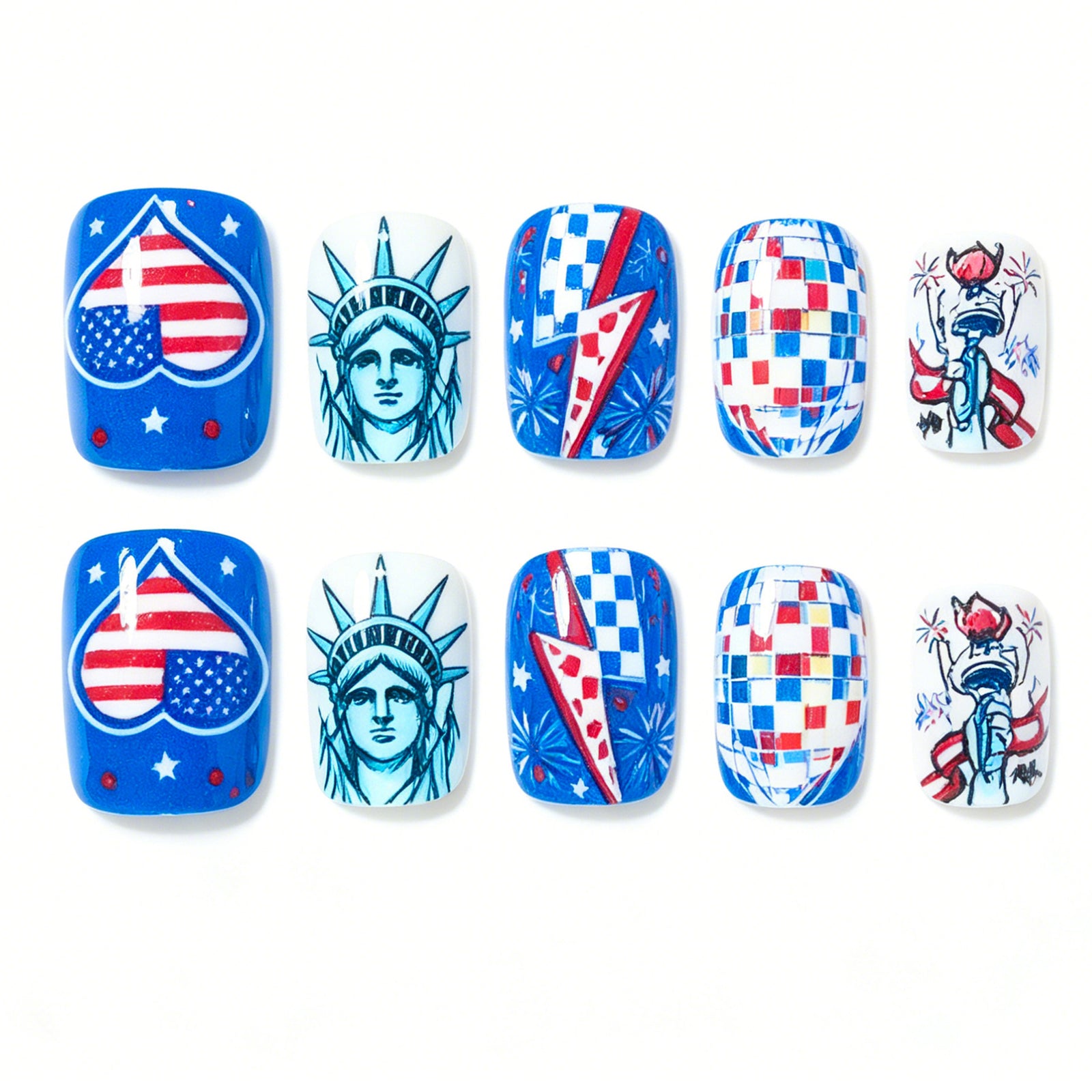 24pcs/Set Striped Lantern Ball & Statue of Liberty Press-On Nails