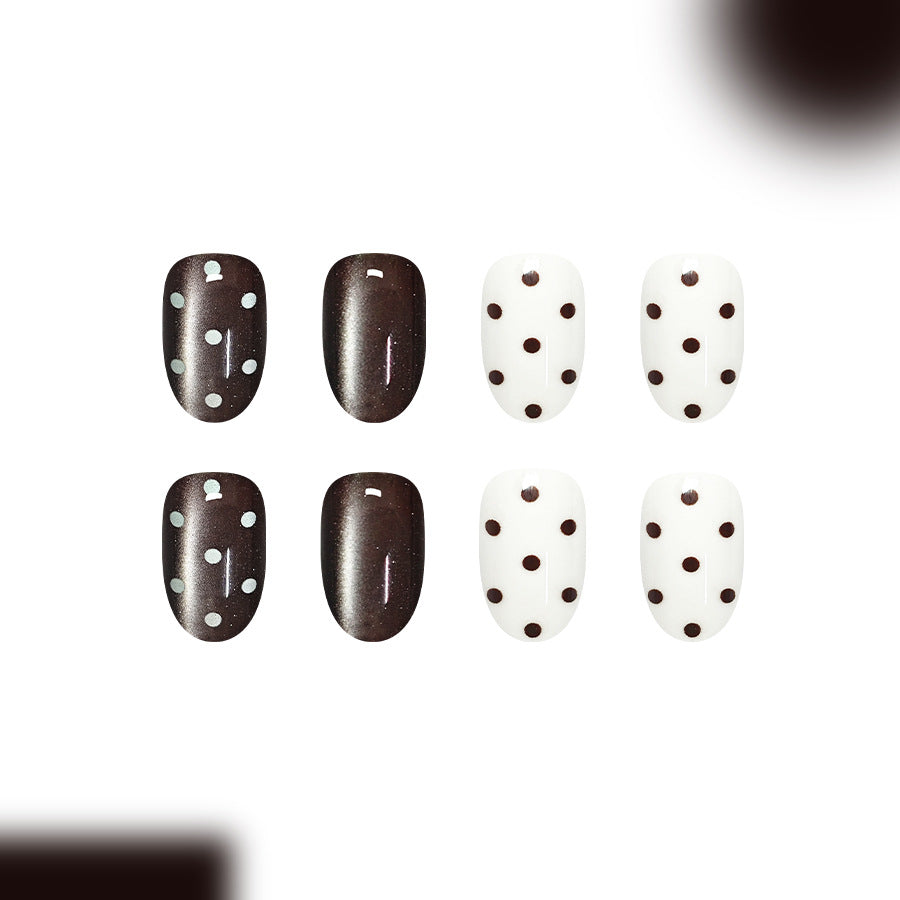 24pcs/Set Gray Cat Eye with Polka Dots Press On Nails