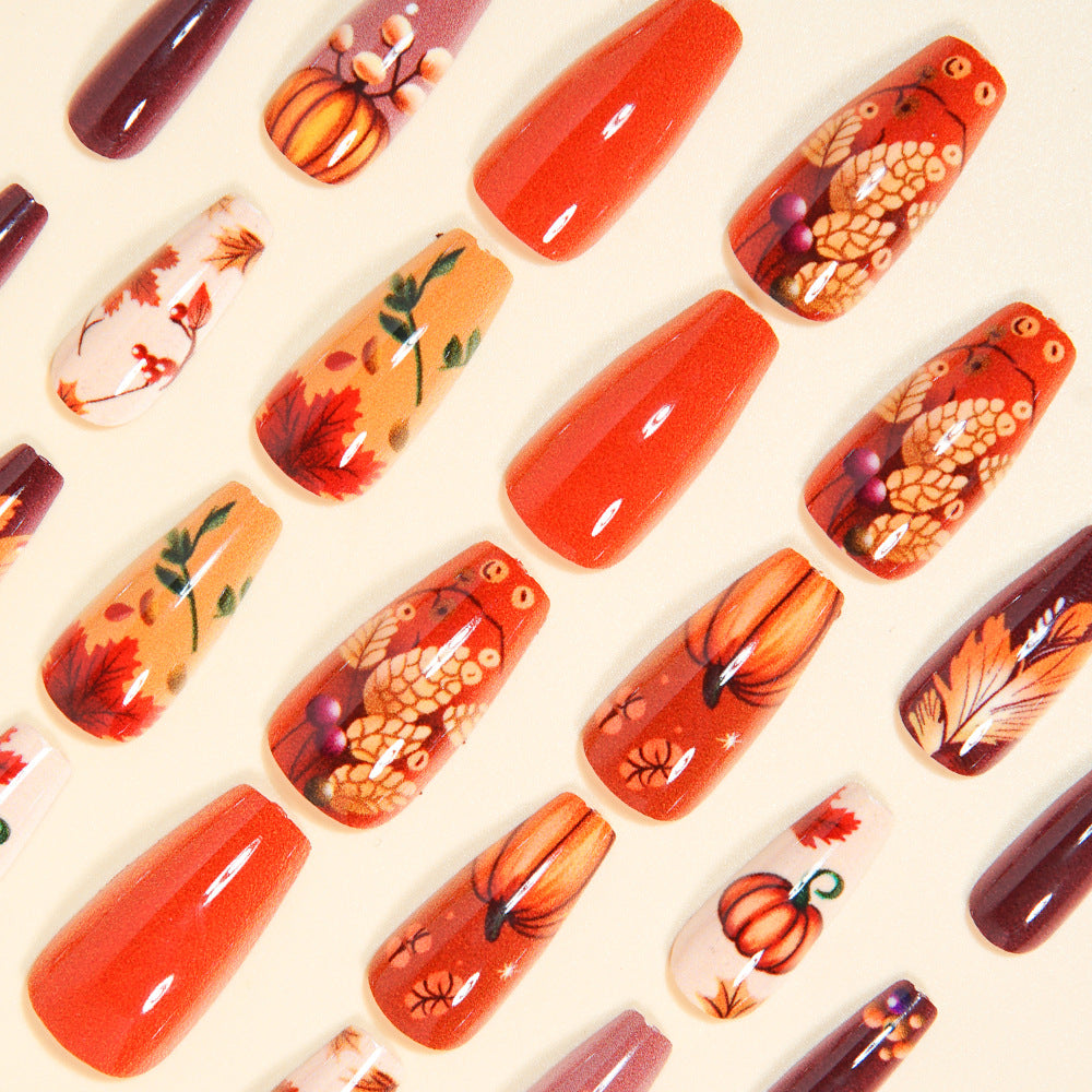 24pcs/Set Maple Leaves & Pumpkins Press-On Nails