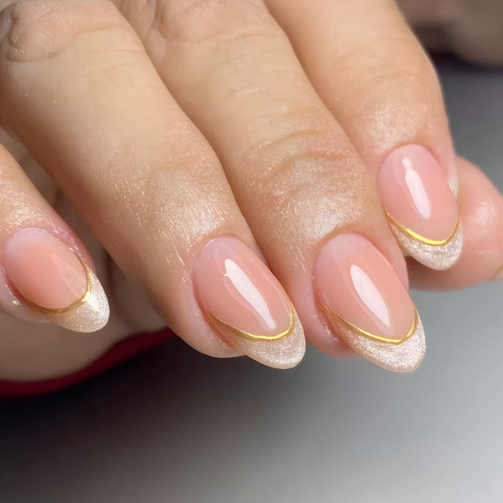 30pcs/Set Minimalist Gold-Trim Glitter French Press On Nails