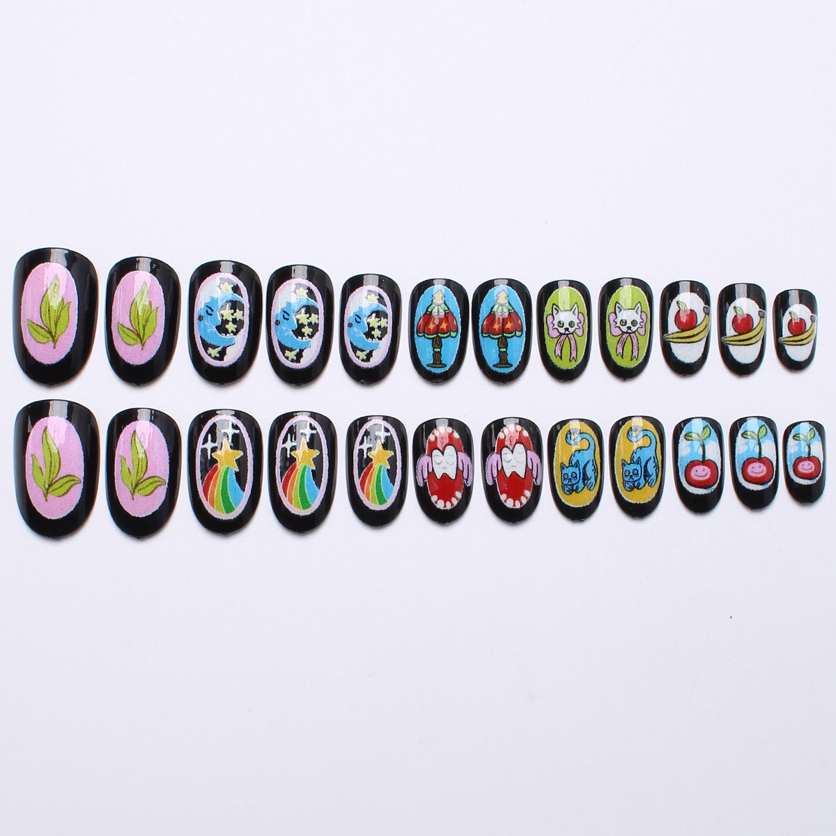 24pcs/Set Rainbow Umbrella & Cat Press-On Nails
