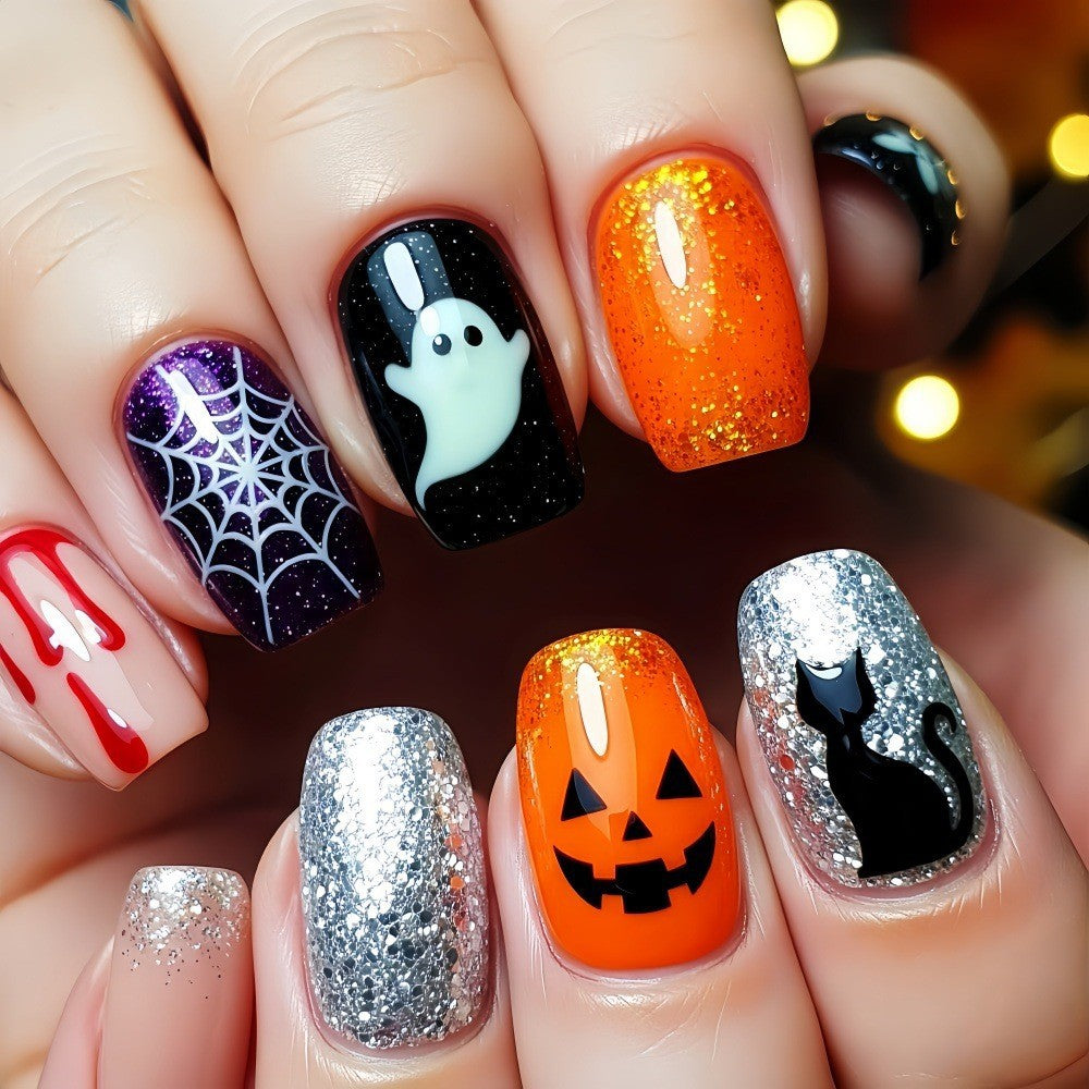24pcs/Set Glow-in-the-Dark Ghosts & Pumpkins Press-On Nails